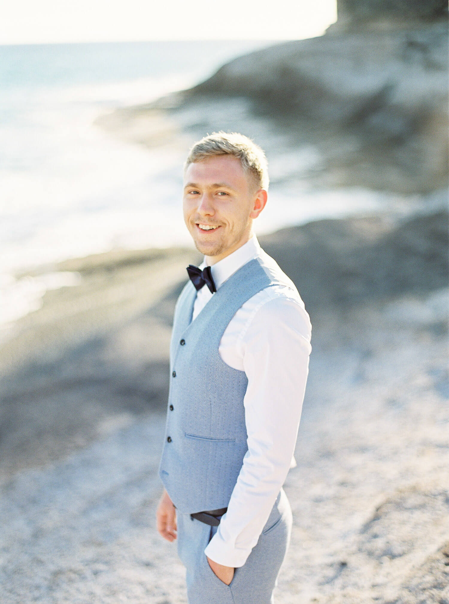 portrait of a groom film wedding photographer in Tenerife Spain